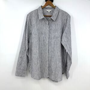 Lucky Brand Button Up Shirt Top Womens L Striped Lagenlook Coastal Boho Beach
